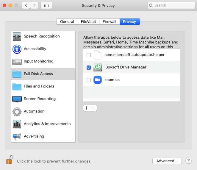 Security and Privacy Settings For iBoySoft Drive Manager